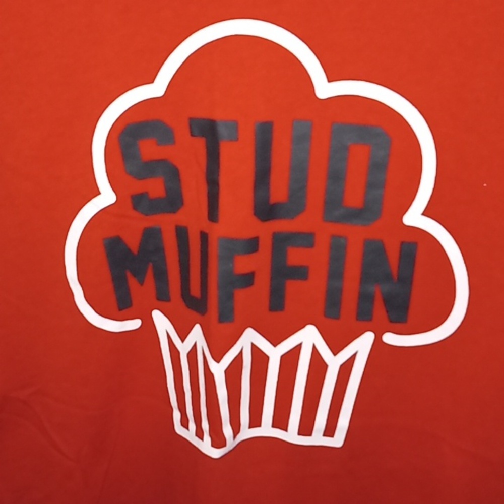Celebrate Brand- Red " Stud Muffin" Short Sleeve Tee-(14-16) kids